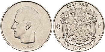 Бельгия 10 франков 1973 Belgique, Бодуэн I (1951-1993) KM 155.1 никель  4595-556
