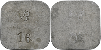 НИДЕРЛАНДЫ ЖЕТОН ND НА АВЕРСЕ НАДЧЕКАН VB 16, РАЗМЕР 34 Х 34 ММ. алюминий 97-713