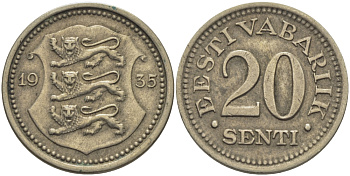 Эстония 20 центов 1935  Республика (1928-1940) KM 17 никель бронза 25-1217