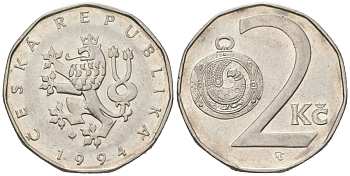 Чехия 2 кроны 1994 leaf KM 9 сталь плакированная никелем aUNC 4516-531