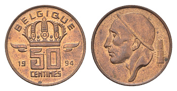 Бельгия 50 сантимов 1994 Belgique, Бодуэн I (1951-1993) KM 148 бронза 4705-237