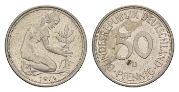 ФРГ 50 пфеннигов 1974 D KM 109, J. 384 медно-никель 4613-1131