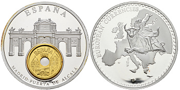 Нидерланды медаль 2002 серия первые монеты еврозоны, 54 гр., 50 мм.,с сертификатом, Франция, 2 евроцента  серебрение  PROOF  06-027-43