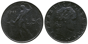 ИТАЛИЯ 50 ЛИР 1963 КУЗНЕЦ KM 95.1 сталь 4384-1115