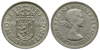 Великобритания 1 шиллинг 1956 Елизавета II (1952-2022), Шотландский герб KM 905, Spink 4148 медно-никель 4384-614