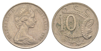 Австралия 10 центов 1983 Елизавета II (1952-2022), птица лирахвост KM 65 медно-никель 4364-2337