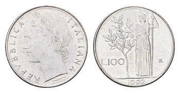 Италия 100 лир 1992 R, Афина в доспехах KM 96.2 нержавеющая сталь 4705-167