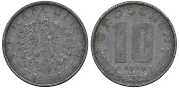 Австрия 10 грошей 1949 KM 2874 цинк 4163-234
