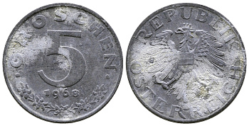 АВСТРИЯ 5 ГРОШЕЙ 1968 KM 2875 цинк 57-1142