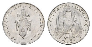 Ватикан 5 лир 1971 KM 118 алюминий UNC 4632-919