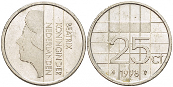Нидерланды 25 центов 1998 Беатрикс (1980-2013) KM 204 никель 3457-1135