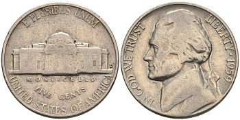 США 5 центов 1959 D, Джефферсон KM А192 медно-никель 92-1035
