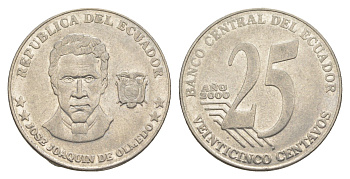 Эквадор 25 сентаво 2000 KM 107 нержавеющая сталь 4637-144