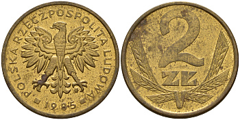 Польша 2 злотых 1985 MW KM 80.1 латунь    4598-1243