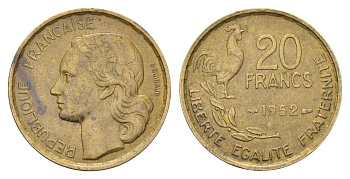 Франция 20 франков 1952  KM 917.1 алюминиевая бронза    4660-315