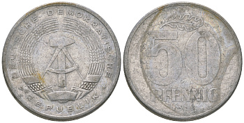 ГДР 50 пфеннигов 1958 А алюминий 4635-826