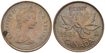 Канада 1 цент 1981 Елизавета II (1952-2022), кленовый лист KM 127 бронза 4609-164