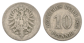 Германия 10 пфеннигов 1876 C, Вильгельм I (1871-1888) KM 4, J. 4 медно-никель 4636-539