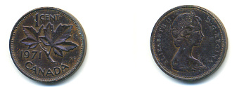 Канада 1 цент 1971 Елизавета II (1952-2022), кленовый лист KM 59.1 бронза 93-1045
