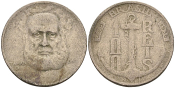 Бразилия 100 рейс 1936 Маркиз Тамандаре KM 536 медно-никель 4115-536