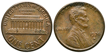 США 1 ЦЕНТ 1974 D, ЛИНКОЛЬН KM 201 медь цинк 54-1111