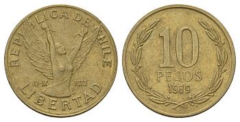 Чили 10 песо 1989 KM 218 латунь 4171-325