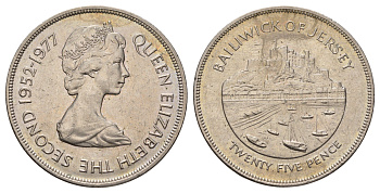 Джерси 25 пенсов 1977 25 лет правления Елизаветы II KM 44 медно-никель 1066-7-22