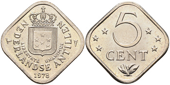 Нидерландские Антилы 5 центов 1978 Юлиана (1948-1980) KM 13 медно-никель 4141-1246