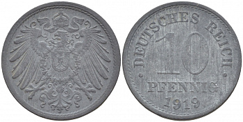 ГЕРМАНИЯ 10 ПФЕННИГОВ 1919 KM 26, J. 299 цинк 4539-1025