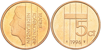 Нидерланды 5 центов 1996 Беатрикс (1980-2013) KM 202 бронза UNC 4116-255