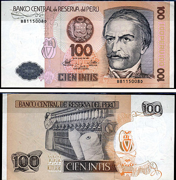 Перу 100 инти 1987 Рамон Кастилья, прядильная машина Pick 133 бумага UNC (пресс) 7183-40-3-2