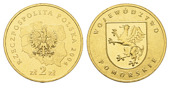 Польша 2 злотых 2004 MW, серия польские воеводства, Поморское воеводство KM 492 нордик UNC 4676-114