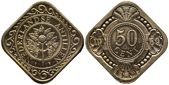 Нидерландские Антилы 50 центов 1989 Беатрикс (1980-2013) KM 36 позолоченная сталь UNC 4579-843