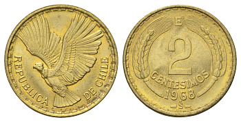 Чили 2 сентесимо 1968 KM 193 алюминиевая бронза UNC 4580-1225