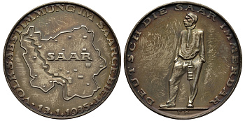 Германия медаль 1935 референдум в Саарленде, в родной коробочке, 21,7 гр, 36 мм серебро 3-4-2-27