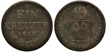 АВСТРИЯ 1 КРЕЙЦЕР 1816 A, ФРАНЦ II (1792-1835) KM 2113 медь 413-3012