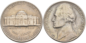 США 5 центов 1964 D, Джефферсон KM А192 медно-никель 4114-947