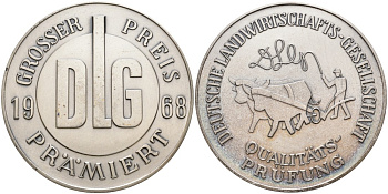 Германия медаль 1968 аудиторское общество по качеству, премирует главным призом DLG, диаметр 61 мм.  белый металл    1069-2-12