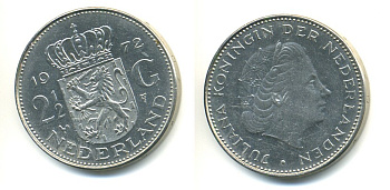 Нидерланды 2 1/2 гульдена 1972 Юлиана (1948-1980) KM 191 никель 84-1313