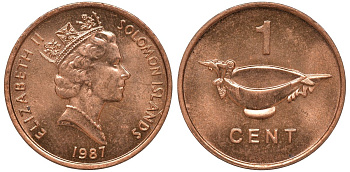 Соломоновы острова 1 цент 1987 Елизавета II (1953-) KM 24 сталь плакированная бронзой aUNC 4602-932