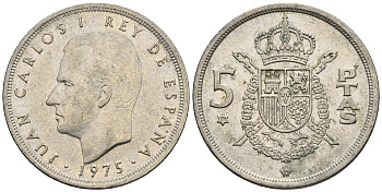 Испания 5 песет 1975 (79) Хуан Карлос I (1975-2014) KM 807 медно-никель 85-735