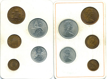 Великобритания набор из 5 монет 1968-1971 в оригинальной упаковке KM MS 102 UNC 3-6-3-18