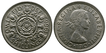 Великобритания 2 шиллинга (флорин) 1966 Елизавета II (1952-2022) KM 906, Spink 4146 медно-никель 4382-624
