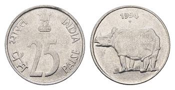 Индия 25 пайс 1994 KM 54 нержавеющая сталь UNC 4697-842