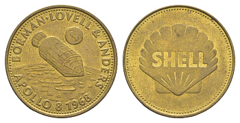 Франция жетон Shell - Человек в полете - Борман, Ловелл и Андерс, Аполлон-8 1968 диаметр 26 мм, вес 5 гр Kooij RS011.19c сталь плакированная латунью 4637-422