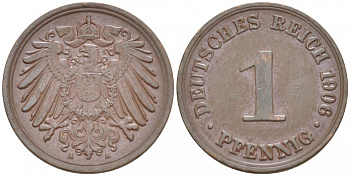 ГЕРМАНИЯ 1 ПФЕННИГ 1906 A KM 10, J. 10 медь 3718-163