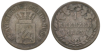 Бавария 1 крейцер 1863 Максимилиан II (1848-1864) KM 473 серебро 4679-953