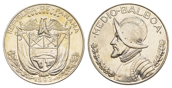 Панама 1/2 бальбоа (50 сентесимо) 1993 редкий год KM 12b медь плакированная медно-никелем 4645-125