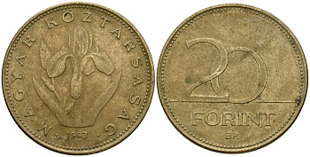 Венгрия 20 форинтов 1993 венгерский ирис KM 696 никель латунь 4599-423