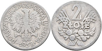Польша 2 злотых 1958 MW KM 46, Parchimowicz 216a алюминий 4388-1235